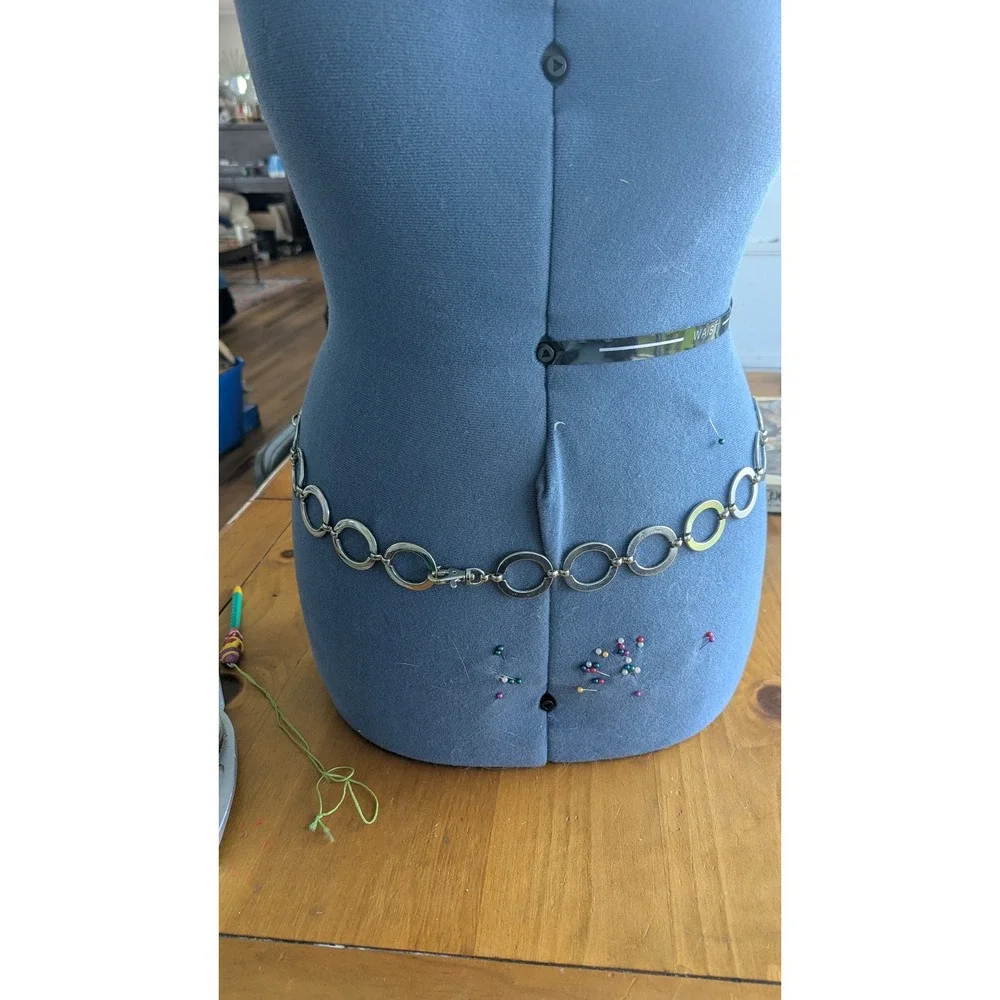 Silver Tone‎ Circle Link Chain Belt Adjustable Lobster Clasp Y2K Retro 40 Inch